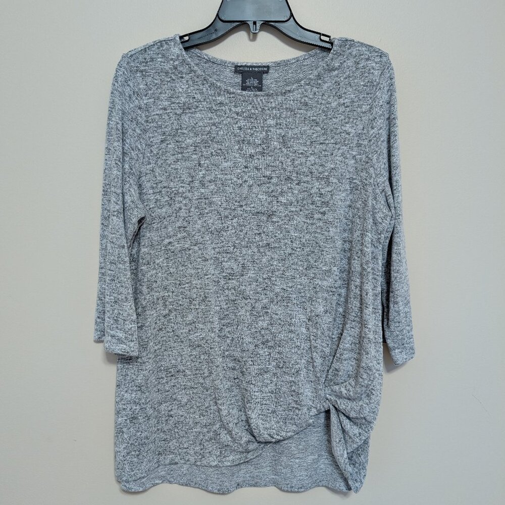 Chelsea & Theodore black and white marled twist front knit top Large EUC